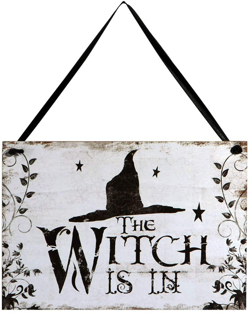 LUOEM Halloween Hanging Welcome Sign Trick or Treat Wooden Plaque Board for Haunted House - Witch is in Arts & Entertainment > Party & Celebration > Party Supplies LUOEM Default Title  