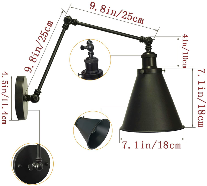 Industrial Black Wall Sconce Swing Arm Angle Adjustable Swing Arm Vintage Wall Mount Light Sconces Wall Lamp Set of 2 Home & Garden > Lighting > Lighting Fixtures > Wall Light Fixtures KOL DEALS   