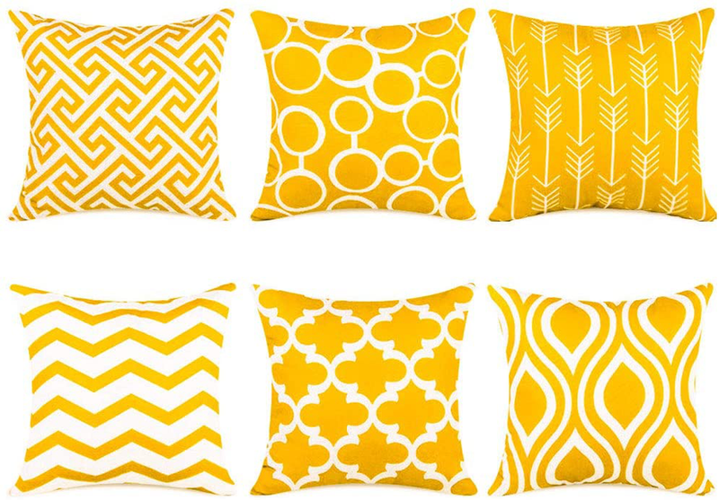 Top Finel Accent Decorative Throw Pillows Durable Canvas Outdoor Cushion Covers 16 X 16 for Couch Bedroom, Set of 6, Navy Home & Garden > Decor > Chair & Sofa Cushions Top Finel Yellow 20"x20" 
