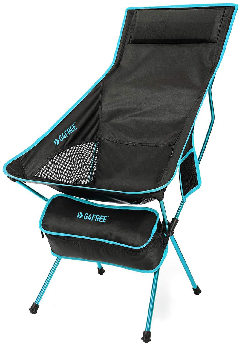 G4Free Lightweight Portable High Back Camping Chair, Folding Backpacking Camp Chairs Upgrade with Headrest & Pocket for Outdoor Travel Picnic Hiking Fishing Sporting Goods > Outdoor Recreation > Camping & Hiking > Camp Furniture G4Free Blue  