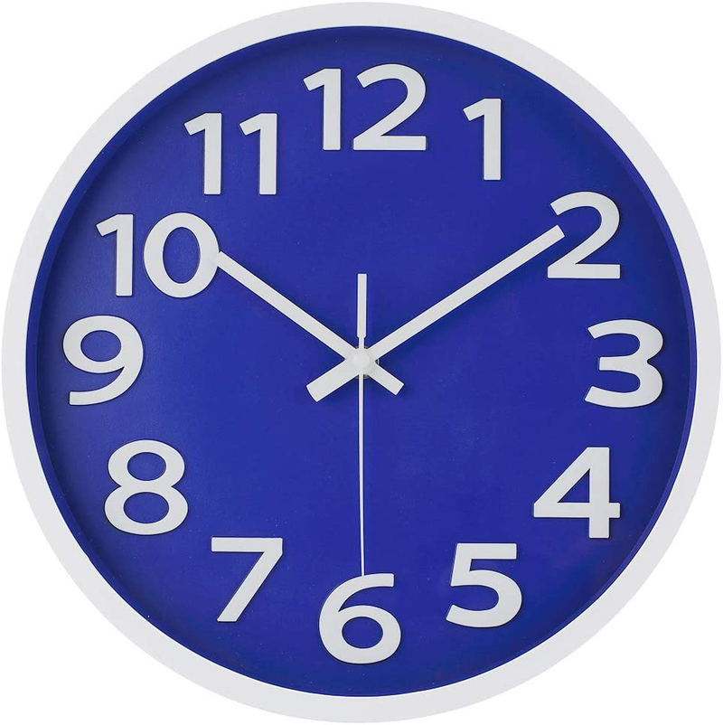 JoFomp 3D Number Wall Clock, 12 Inch Silent Non-Ticking Quartz Battery Operated Decorative Wall Clocks, Easy to Read Modern Simple Style Clock for Home, Office, Living Room (Blue-3D Number) Home & Garden > Decor > Clocks > Wall Clocks JoFomp   