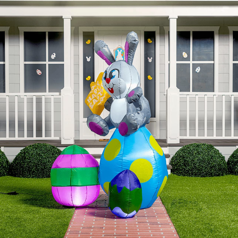 Easter Inflatable Outdoor Decoration 6 Ft Tall Easter Bunny & Eggs with Build-In Leds Blow up Inflatables for Easter Holiday Party Indoor, Yard, Garden, Lawn Fall Decor.