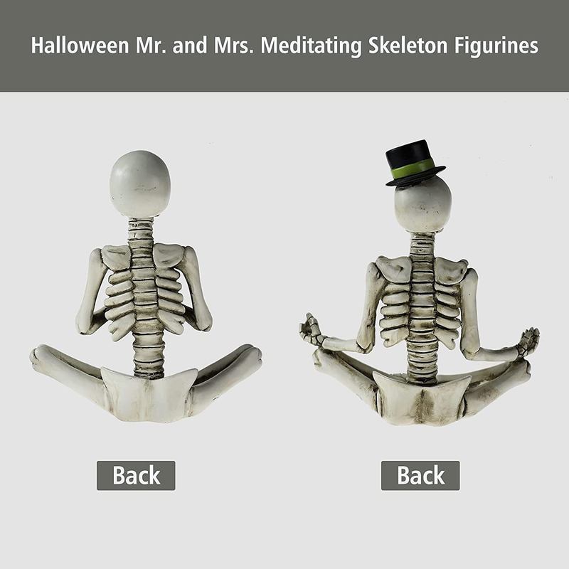 Halloween Mr. and Mrs. Meditating Skeleton Figurines, Day of the Dead Table Décor Small Statues for Halloween Party Decorations on Mantel, Shelf, Buffet Table or Centerpiece, 2 Packs Arts & Entertainment > Party & Celebration > Party Supplies OYATON   
