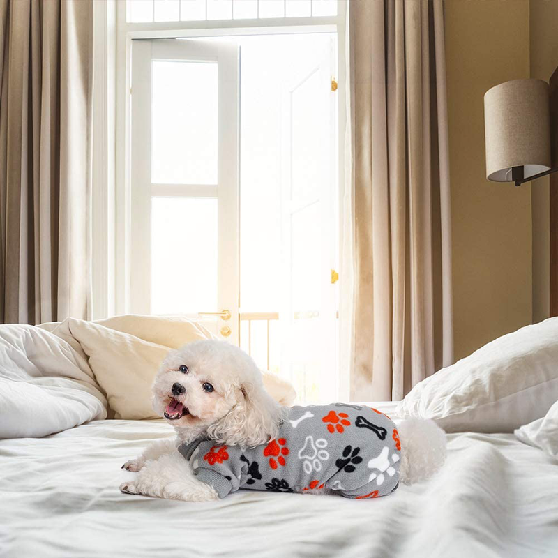 PUPTECK Soft Polar Fleece Dog Pajamas - Adorable Puppy Clothes Jumpsuit Pjs - Lightweight Cat Coat Pet Apparel - Cute Paw Design Animals & Pet Supplies > Pet Supplies > Dog Supplies > Dog Apparel PUPTECK   