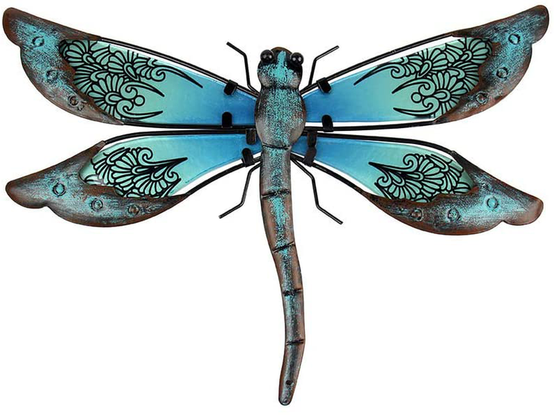 Liffy Metal Dragonfly Garden Wall Decor Outdoor Glass Fence Art Outside Hanging Decorations for Living Room, Bed Home & Garden > Decor > Artwork > Sculptures & Statues Liffy blue dragonfly  