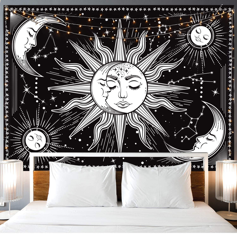 HOTMIR Wall Tapestry Black and White - Aesthetic Tapestry Wall Hanging Moon Tapestry as Wall Art for Bedroom, Living Room, Dorm Decor - Printed Without Fringe (51.2x59.1 Inches, 130x150 cm) Home & Garden > Decor > Artwork > Decorative Tapestries HOTMIR   