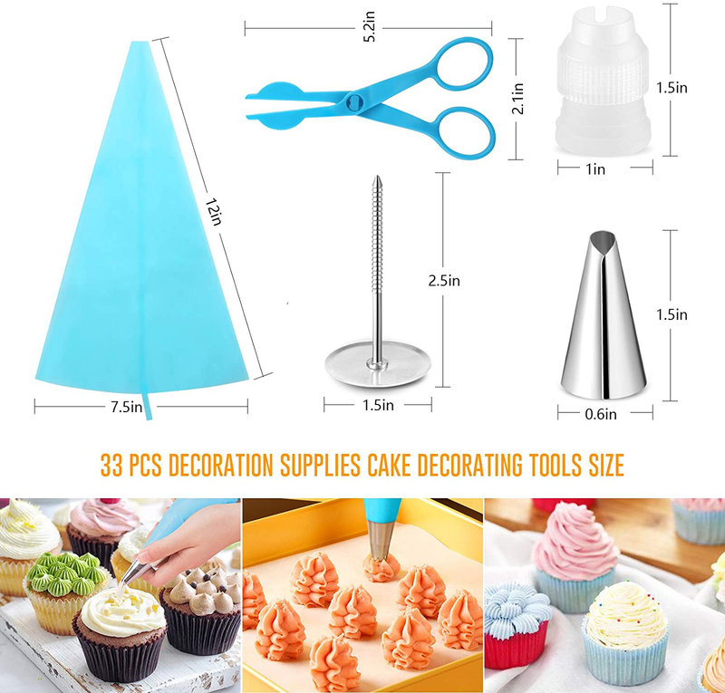 Kincown [NEW UPGRADED]33pcs Cake Decorating Tools Kit,Baking Supplies Set,Piping Tips and Bag Set with 24 Stainless Steel Icing Piping Tips,3 Scrapers,2 Couplers,2 Bags,1 Flower Nail,1 Flower Scissors Home & Garden > Kitchen & Dining > Kitchen Tools & Utensils > Cake Decorating Supplies Kincown   