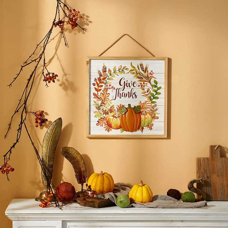 Eternhome Metal Pumpkin Sign Give Thanks Wall Decor Wood Thanksgiving Signs Vintage Harvest Festive Home Hanging Signs Rustic Halloween Autumn Front Door Decor 13" X 13" Arts & Entertainment > Party & Celebration > Party Supplies Eternhome   