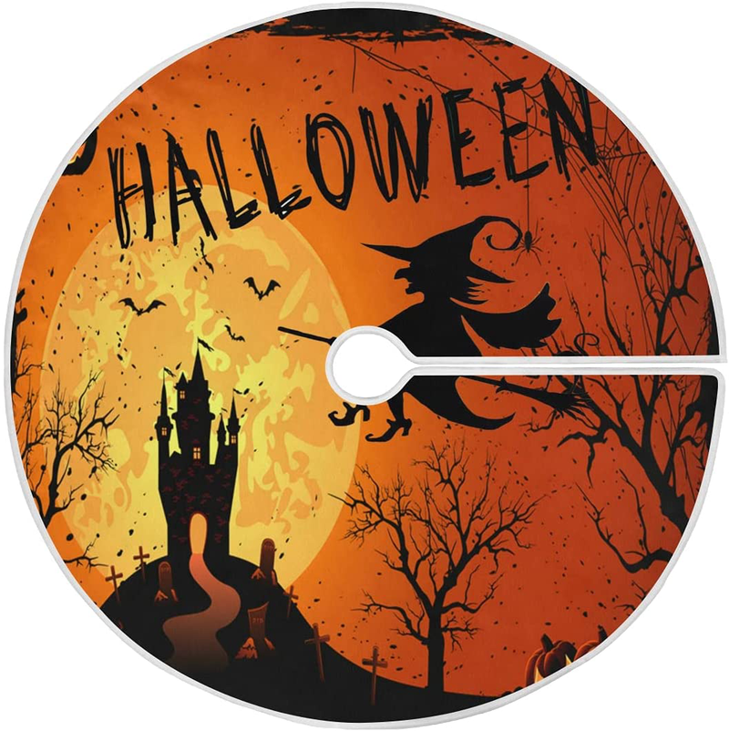 Happy Halloween Fall Pumpkin Witch Christmas Tree Skirt Decorations Spooky Ghost Castle Bats Xmas Tree Mat 35 inch for Holiday Party Supplies Rustic Ornaments Mini Tree Skirt Home & Garden > Decor > Seasonal & Holiday Decorations > Christmas Tree Skirts Wamika Default Title  