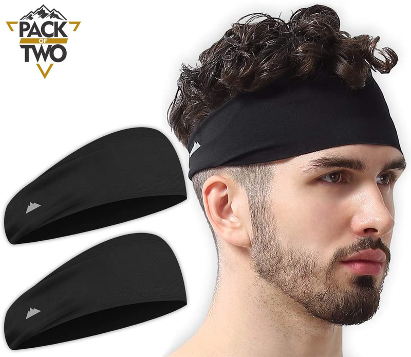 Mens Headband - Sports Running Sweat Head Bands - Athletic Sweatbands Hair Band for Workout, Basketball, Exercise, Gym, Cycling, Football, Tennis, Yoga - Performance Stretch Moisture Wicking Hairband Sporting Goods > Outdoor Recreation > Winter Sports & Activities Tough Headwear 2 Black  