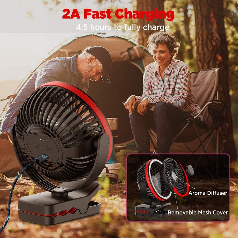 OUTXE Camping Fan with LED Light 6700Mah Clip-On Tent Fan with Hanging Hook USB Rechargeable Tent Fan Portable Fan Outdoor Sporting Goods > Outdoor Recreation > Camping & Hiking > Tent Accessories OUTXE   