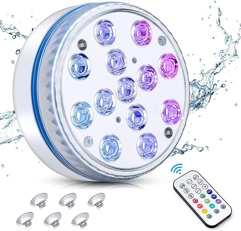 Pecsosso Submersible LED Pool Light,Upgraded IP68 Waterproof Pool Light Underwater with Remote RF, 4 Magnets,4 Suction Cups,13 Extra Bright LEDs, 16 RGB Dynamic Color (4 PCS) Home & Garden > Pool & Spa > Pool & Spa Accessories Pecosso 1-Pack  