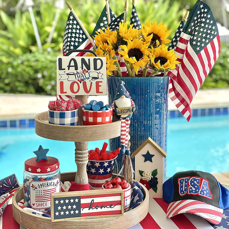 Labor Day American Decorative Tiered Tray Decor 9pc Stars and Stripes Bundle Patriotic Signs Americana Red White Blue Decorations Home & Garden > Decor > Decorative Trays Generic Default Title  