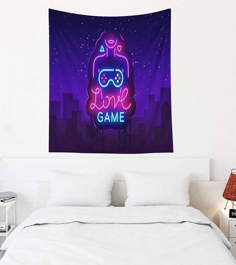 Crannel Gaming Wall Tapestry, Conceptual Abstraction Modern Controller Realistic Game Wireless Mockup Tapestry 80x60 Inches Wall Art Tapestries Hanging Dorm Room Living Home Decorative,Black Blue Home & Garden > Decor > Artwork > Decorative TapestriesHome & Garden > Decor > Artwork > Decorative Tapestries Crannel Black Purple-5 50" L x 60" W 