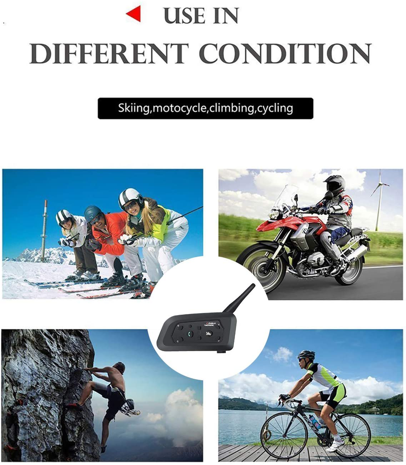 Motorcycle Bluetooth Headset EJEAS V6 2-Way 1200M Intercom,Helmet Bluetooth Headset 2 Pack, Motorbike Intercom kit, Skiing Helmet Interphone Communication System, Connect Up to 6 Riders  VNETPHONE   