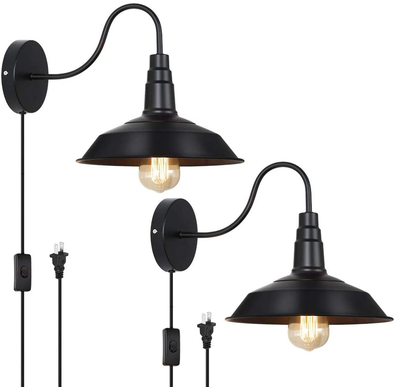 HAITRAL Plug in Wall Lamps Set of 2- Farmhouse Wall Sconces with Plug in Cord and Buttun Switch, Industrial Wall Light Fixtures Plug in for Bedroom, Living Room, Farmhouse, Bathroom Vanity-Black Home & Garden > Lighting > Lighting Fixtures > Wall Light Fixtures KOL DEALS   