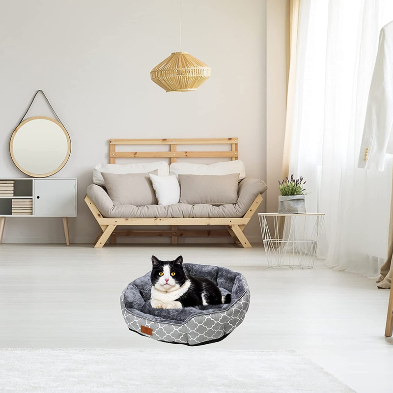 PUPTECK Self Warming Cat Bed, Non-Slip Soft Plush Pet round Donut Cushion with Warm Pads, Thermal Pad Mat for Cats Puppies Small Dogs Cold Days Sleeping