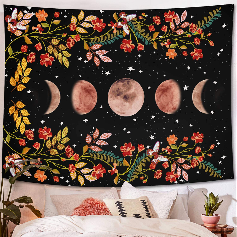 Lifeel Moonlit Garden Tapestry, Moon Phase Surrounded by Vines and Flowers Black Wall Decor Tapestry 36×48 inches Home & Garden > Decor > Artwork > Decorative Tapestries Lifeel Black XLarge（70"×90"） 
