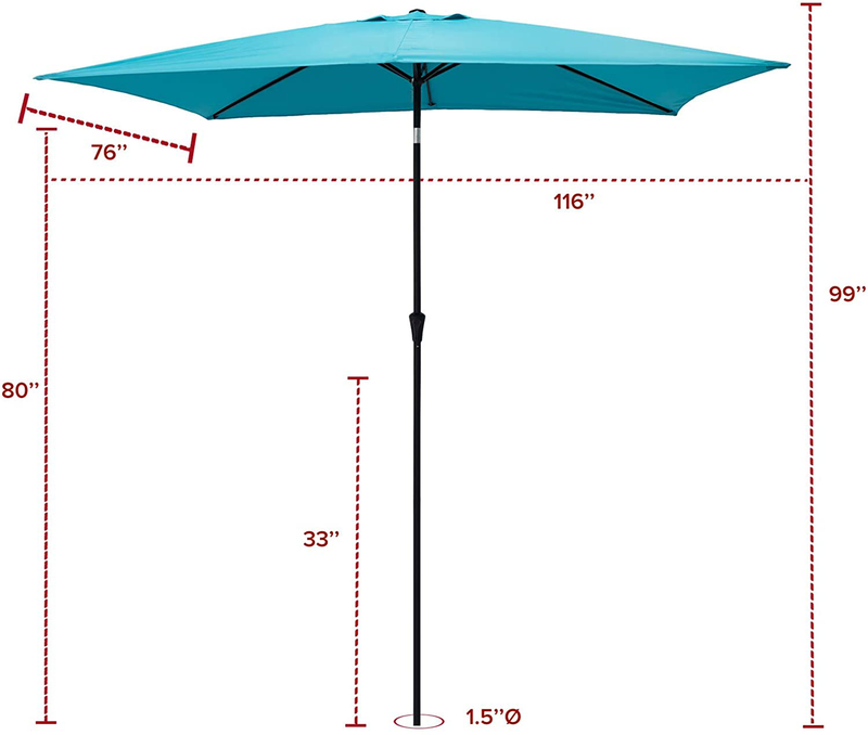 FLAME&SHADE 6.5 x 10 ft Rectangular Outdoor Patio and Table Umbrella with Tilt - Aqua Blue Home & Garden > Lawn & Garden > Outdoor Living > Outdoor Umbrella & Sunshade Accessories FLAME&SHADE   