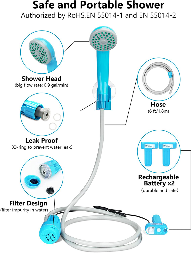 Riigoo Camping Shower Portable Shower for Camping Outdoor Shower Camp Portable Shower Head Handheld Camping Shower Pump Powered by Upgraded Rechargeable Battery Car Cigarette Lighter, 1 Year Warranty Sporting Goods > Outdoor Recreation > Camping & Hiking > Portable Toilets & Showers Riigoo   