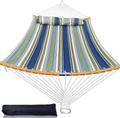 Love Story 12FT Quilted Fabric Double Quick Dry Portable Hammock with Strong Curved-Bar Bamboo & Detachable Pillow, Outdoor & Indoor Multi-Purpose for Camping Patio Yard,Grey Home & Garden > Lawn & Garden > Outdoor Living > Hammocks LOVE STORY Striped Green & Blue 12ft 