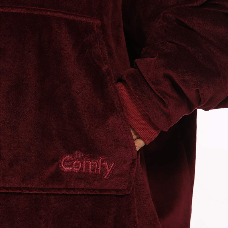 THE COMFY Original | Oversized Microfiber & Sherpa Wearable Blanket, Seen on Shark Tank, One Size Fits All Burgundy