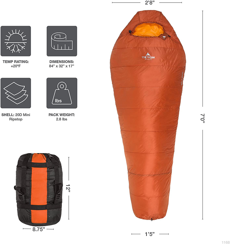TETON Sports ALTOS Lightweight Mummy Sleeping Bag; Camping, Hiking, Backpacking