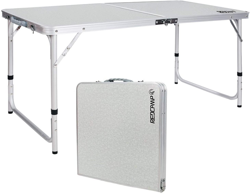 REDCAMP Aluminum Folding Table 4 Foot, Adjustable Height Lightweight Portable Camping Table for Picnic Beach Outdoor Indoor, White 48 X 24 Inches Sporting Goods > Outdoor Recreation > Camping & Hiking > Camp Furniture REDCAMP 4-Feet (2-heights 22"/27")  