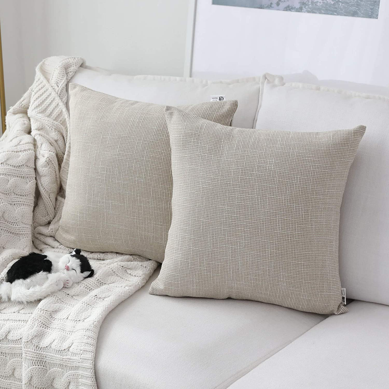 Kevin Textile Decoration Supersoft Linen Cushion Covers Square Throw Pillows Cover for Couch, 50X50 Cm, Set of 2, Light Beige Home & Garden > Decor > Chair & Sofa Cushions Kevin Textile Light Beige 20" x 20" 