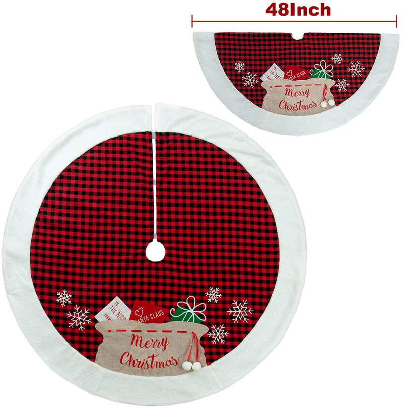 S-DEAL 48 Inches Christmas Tree Skirt Red and Black Buffalo Tree Skirt with Plush Border Trim and Gift Bag Pattern for Holiday New Year Decorations Home & Garden > Decor > Seasonal & Holiday Decorations > Christmas Tree Skirts S-DEAL   