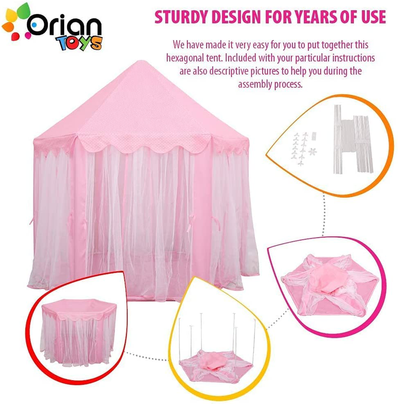 Orian Toys Princess Castle Tent Playhouse Girls Dotted Pink 190 Polyester Taffeta Indoor Outdoor Playroom, LED Star Lights, Easy Assembly, 53 by 55 Inches. Sporting Goods > Outdoor Recreation > Camping & Hiking > Tent Accessories ORIAN   