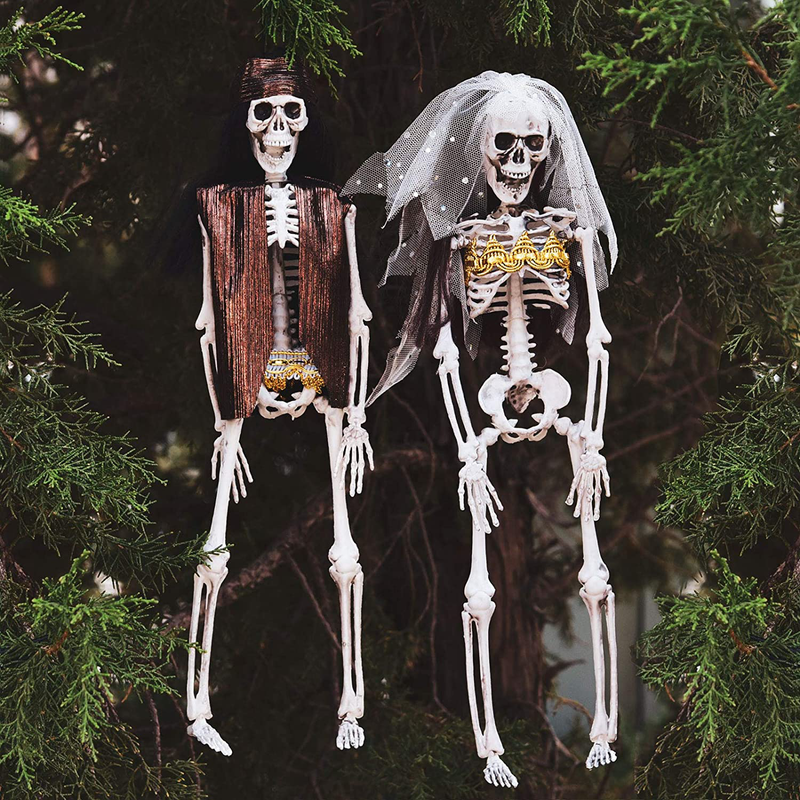 FUN LITTLE TOYS 2 Packs 15.7 Inches Halloween Hanging skeletons, Pirate Skeleton, Bride Groom in Wedding Dress and Suit, Outdoor Indoor Yard Patio House Decor Arts & Entertainment > Party & Celebration > Party Supplies FUN LITTLE TOYS Pirate Skeletons  