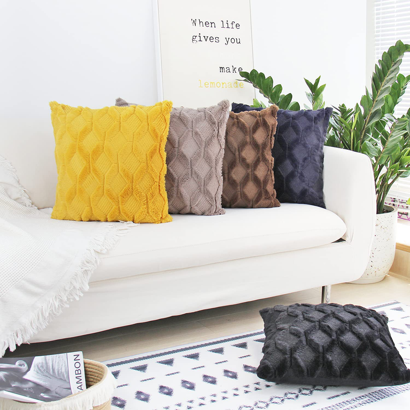 JOJUSIS Plush Short Wool Velvet Decorative Throw Pillow Covers Luxury Style Cushion Case Faux Fur Pillowcases for Sofa Bedroom Pack of 2 24 X 24 Inch Yellow Home & Garden > Decor > Chair & Sofa Cushions JOJUSIS   