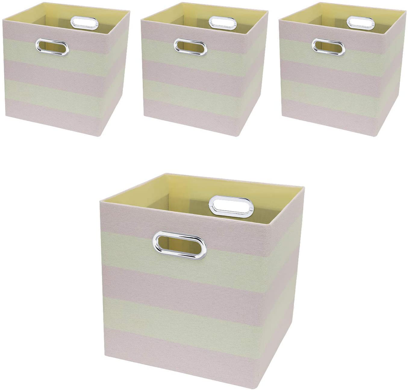 Storage Bins Storage Cubes, 13×13 Fabric Storage Boxes Foldable Baskets Containers Drawers for Nurseries,Offices,Closets,Home Décor ,Set of 4 ,Grey-white Striped