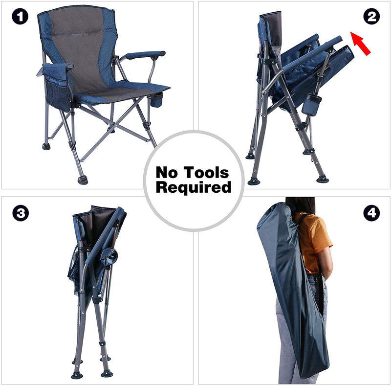 REDCAMP Oversized Folding Camping Chairs for Adults Heavy Duty 250/330/500Lb, Sturdy Steel Frame Portable Outdoor Sport Chairs with High Back and Hard Arms, Blue/Camouflage/Black Sporting Goods > Outdoor Recreation > Camping & Hiking > Camp Furniture REDCAMP   