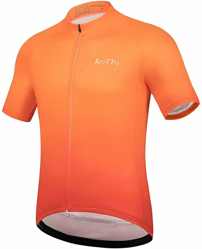 ROTTO Cycling Jersey Mens Bike Shirt Short Sleeve Gradient Color Series Sporting Goods > Outdoor Recreation > Cycling > Cycling Apparel & Accessories ROTTO C3 Orange-red 3X-Large 