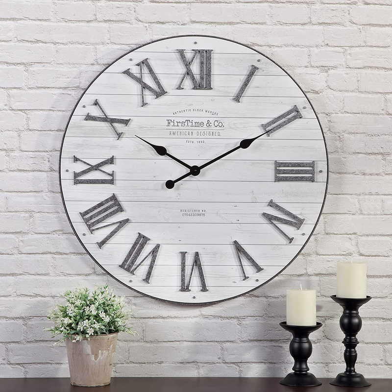 FirsTime & Co. Emmett Shiplap Wall Clock, 27", Galvanized Silver, White Home & Garden > Decor > Clocks > Wall Clocks FirsTime & Co.   