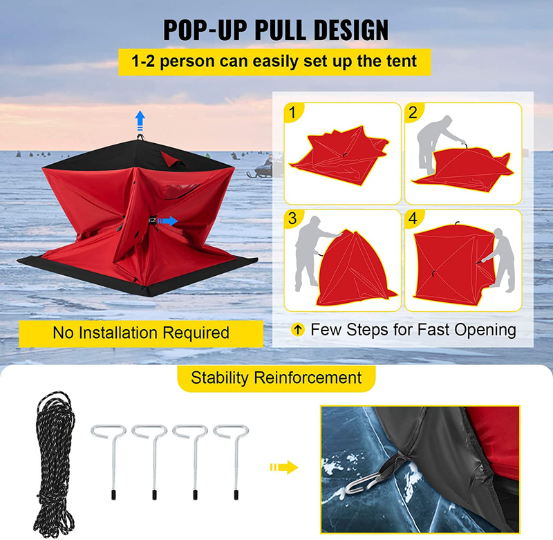 VEVOR 2 Person Ice Fishing Shelter, 300D Oxford Fabric Waterproof Ice Fishing Tent, Pop-Up Portable Isulated Ice Fishing Shelter (RED) Sporting Goods > Outdoor Recreation > Camping & Hiking > Tent Accessories VEVOR   