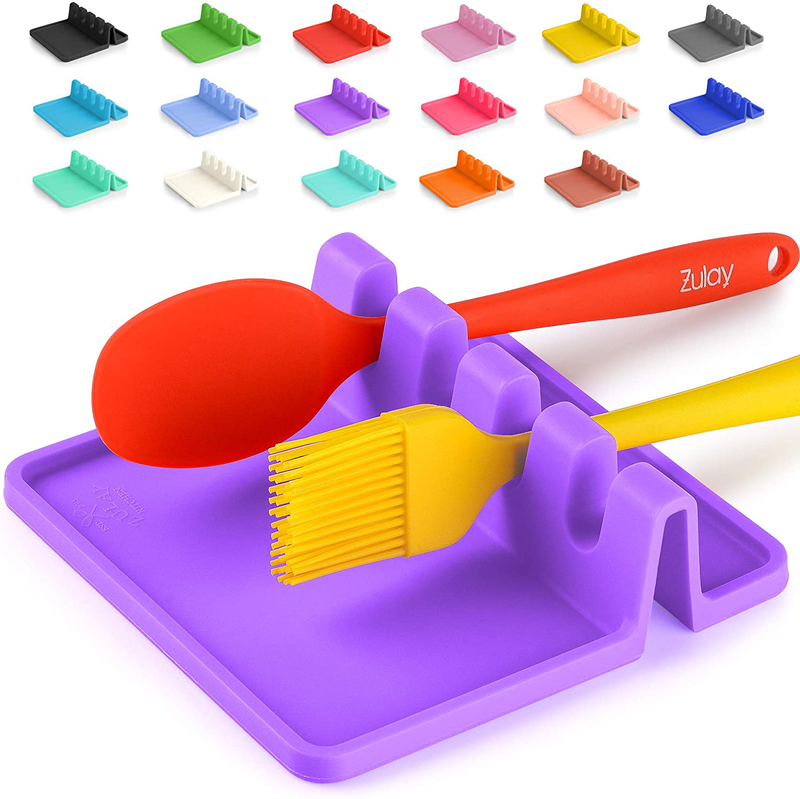 Silicone Utensil Rest with Drip Pad for Multiple Utensils, Heat-Resistant, BPA-Free Spoon Rest & Spoon Holder for Stove Top, Kitchen Utensil Holder for Spoons, Ladles, Tongs & More - by Zulay Home & Garden > Kitchen & Dining > Kitchen Tools & Utensils Zulay Kitchen Mystic Violet  