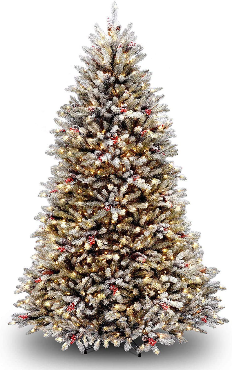 National Tree Company Pre-lit Artificial Christmas Tree | Includes Pre-strung White Lights and Stand | Flocked with Pine Cones, Red Berries and Snow | Dunhill Frosted Fir - 7 ft Home & Garden > Decor > Seasonal & Holiday Decorations > Christmas Tree Stands National Tree 7.0 ft  