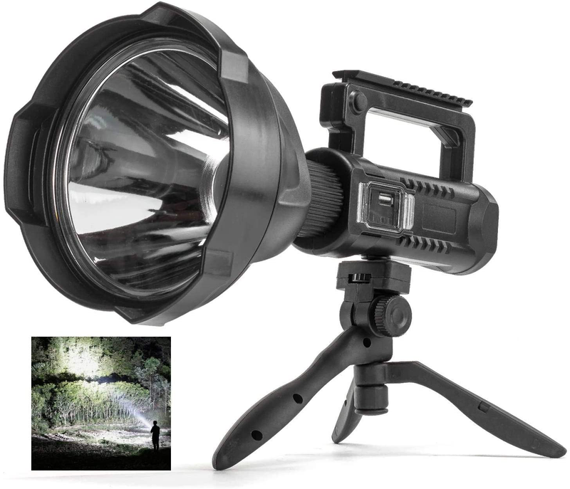 Rechargeable Spotlight Flashlight High Lumens, 90000 Lumen LED Super Bright Searchlight, 4 Modes IPX5 Waterproof Work Lights for Hiking, Camping, Hunting and Emergencies with Tripod and USB Output Home & Garden > Lighting > Flood & Spot Lights BERCOL Default Title  