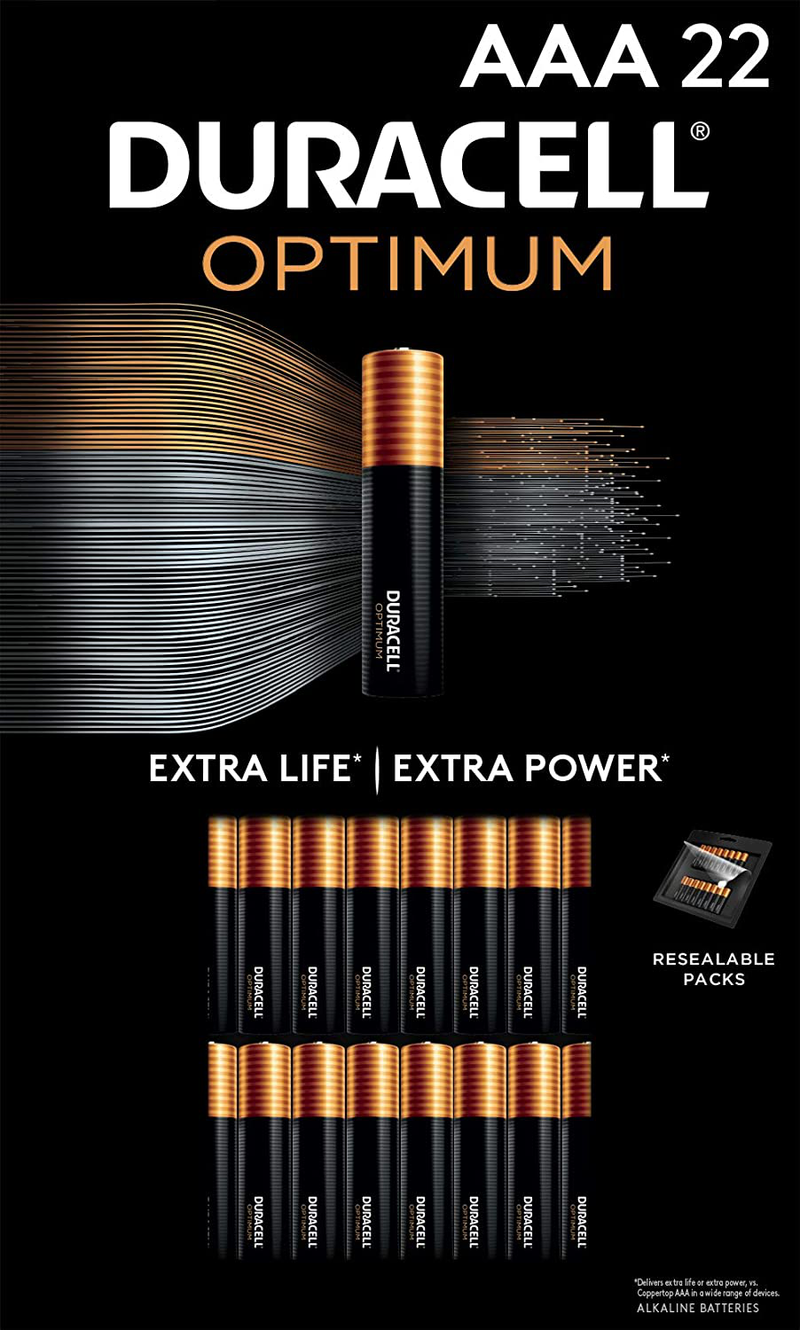 Duracell Optimum AAA Batteries | 12 Count Pack | Lasting Power Triple A Battery | Alkaline AAA Battery Ideal For Household And Office Devices | Resealable Package For Storage Electronics > Electronics Accessories > Power > Batteries Duracell 22 Count  
