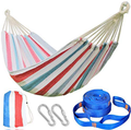 PIRNY Large Double Cotton Hammock,Hanging Swing Bed,Up to 500 Lbs,incude 20 ft of Tree Swing Straps and 2 Carabiner,for Indoor Outdoor Garden Patio Park Porch(Double Rainbow Stripes) Home & Garden > Lawn & Garden > Outdoor Living > Hammocks PIRNY Red White Stripes Twin 