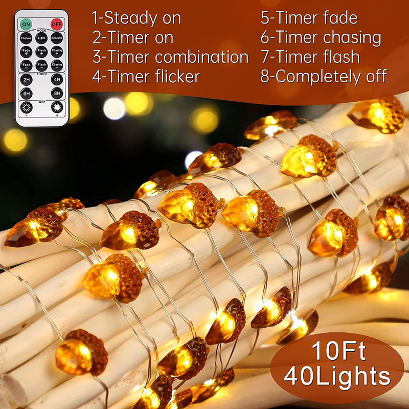 IMPRESS LIFE Christmas String Lights, Acorn 10ft Silver Wire 40 LED Battery Powered with Dimmable Remote Timer for Ice Age, Indoor Outdoor, Wedding, Birthday Bedroom Fireplace Mantel Xmas Decorations Home & Garden > Decor > Seasonal & Holiday Decorations& Garden > Decor > Seasonal & Holiday Decorations Impress Life   