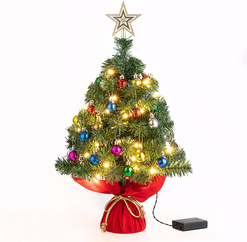 Sunnyglade 22Inch Tabletop Christmas Tree Mini Artificial Christmas Tree with 30 LED Lights & 24 Pcs Christmas Ball for Table Top Desk Classic Series Holiday Decoration (Green) Home & Garden > Decor > Seasonal & Holiday Decorations > Christmas Tree Stands Sunnyglade Green  