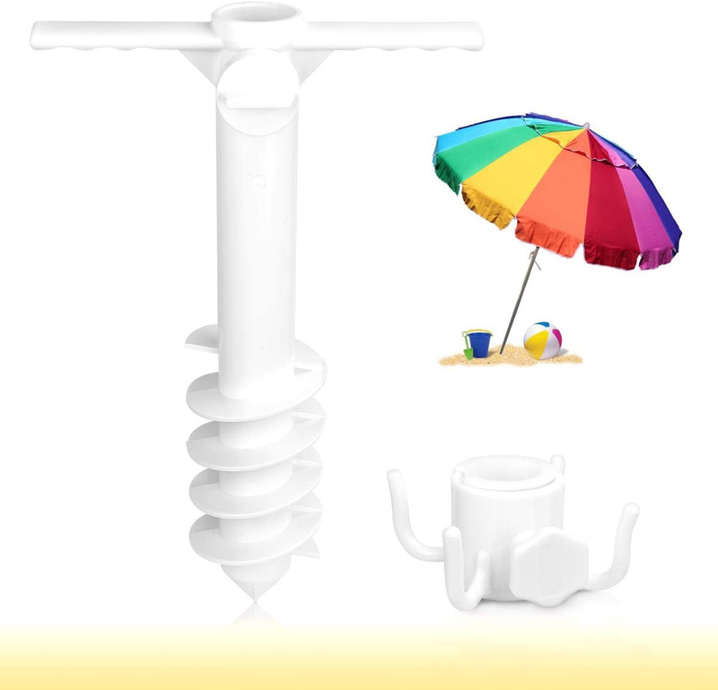 DricRoda Beach Umbrella Sand Anchor with Hanging Hook, Outdoor Heavy Duty Sun Shade Umbrella Holder, Auger Screw Design, Sturdy and Adjustable to Fit, Safe Stand for Strong Winds, White Home & Garden > Lawn & Garden > Outdoor Living > Outdoor Umbrella & Sunshade Accessories DricRoda Default Title  