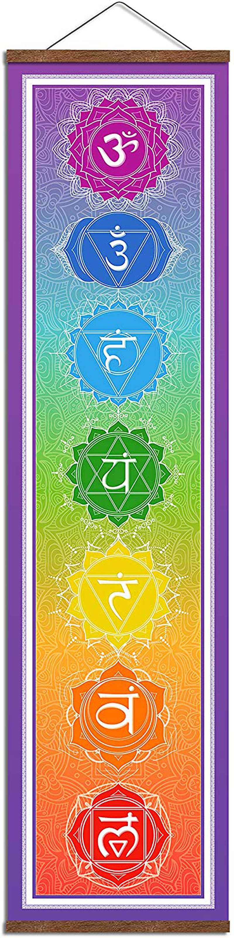 Large 7 Chakra Mandala Hanging Tapestry Yoga Meditation Banner Scroll Wood Frame Poster Wall Decor Painting14" x 53" Home & Garden > Decor > Seasonal & Holiday Decorations WEROUTE Default Title  