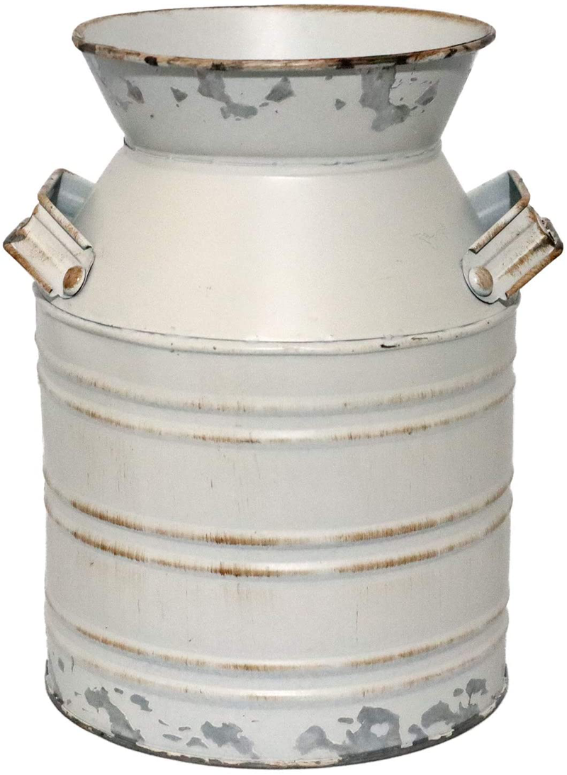 PHILPETY Shabby Chic Classy Designed White Milk Can Galvanized Finish Metal Vase Country Rustic Primitive Decorative Flower Holder, 7.5" H Home & Garden > Decor > Vases PHILPETY   