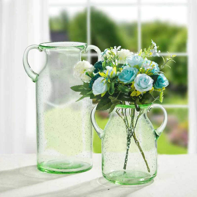 QUECAOCF Elegant Flower Glass Vase with Handle, Handmade Double Ear Air Bubbles Glass Vase for Centerpiece Home and Wedding Indoor and Outdoor Decorative Home & Garden > Decor > Vases Sheng Litong   