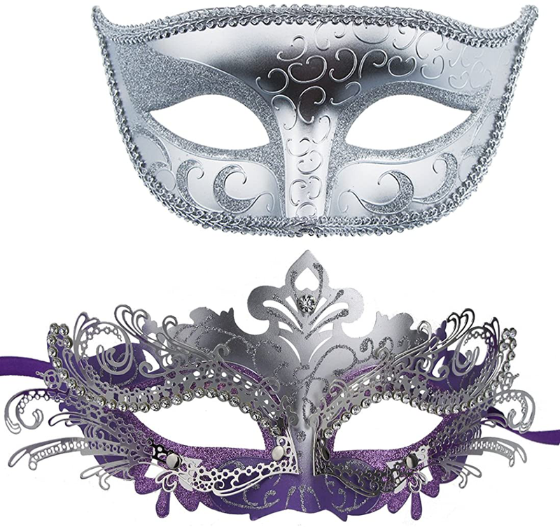 Couple Masquerade Metal Masks Venetian Halloween Costume Mask Mardi Gras Mask Apparel & Accessories > Costumes & Accessories > Masks Coddsmz Sliver+sliver-purple  
